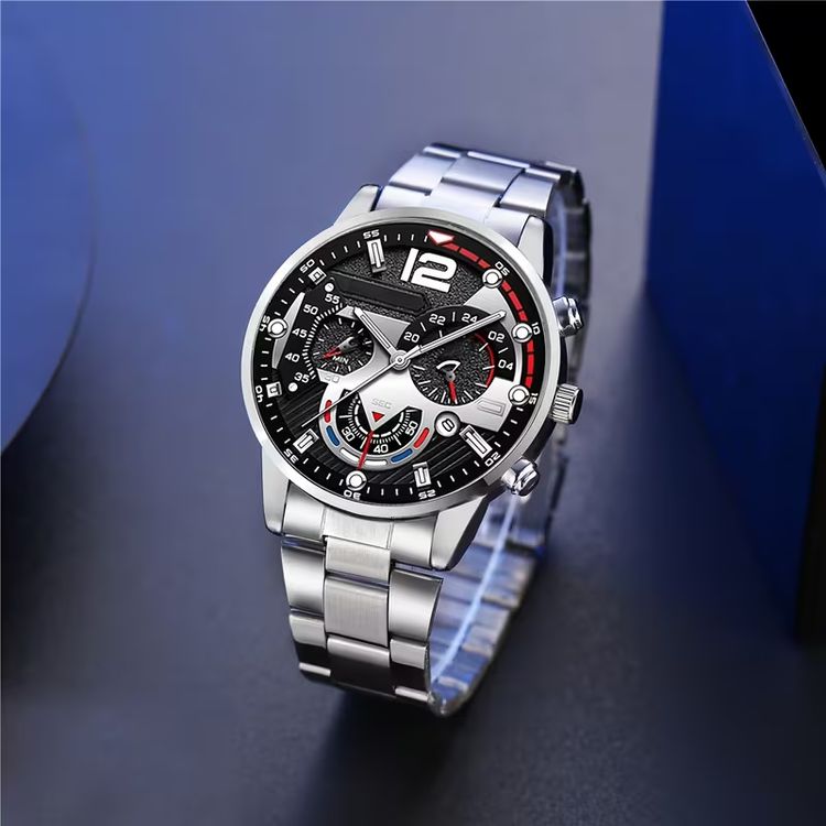 Elegantes Herren-Schmuckset mit Armbanduhr – Silber