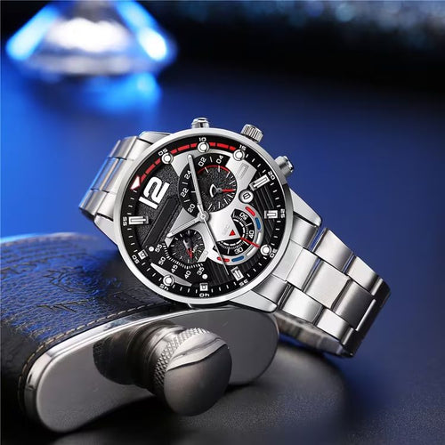Elegantes Herren-Schmuckset mit Armbanduhr – Silber